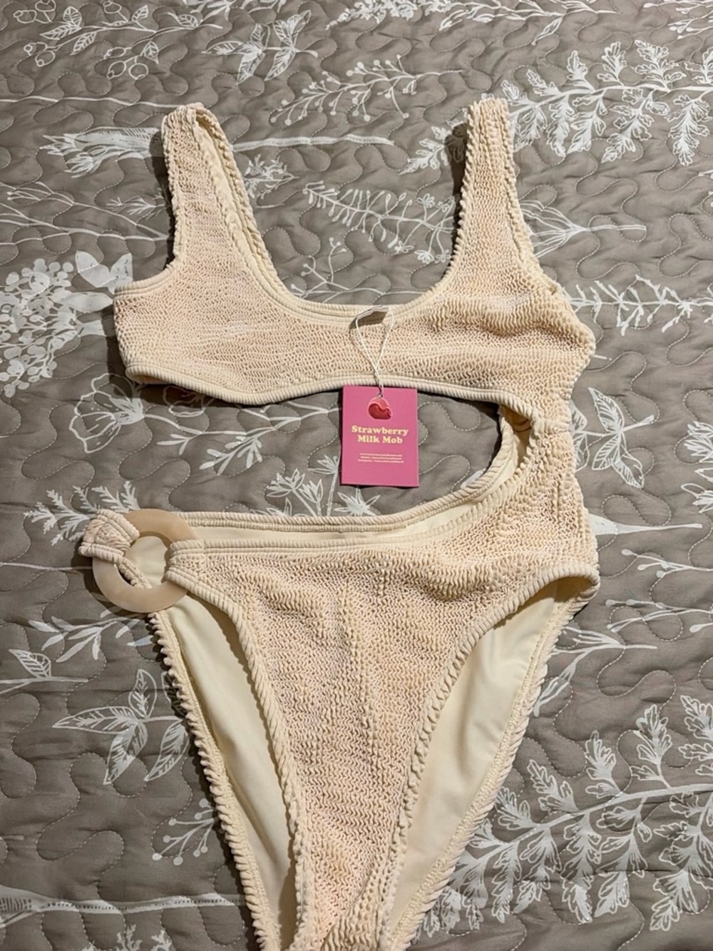 Strawberry Milk Mob Cream Textured Cutout One-Piece with Ring Detail